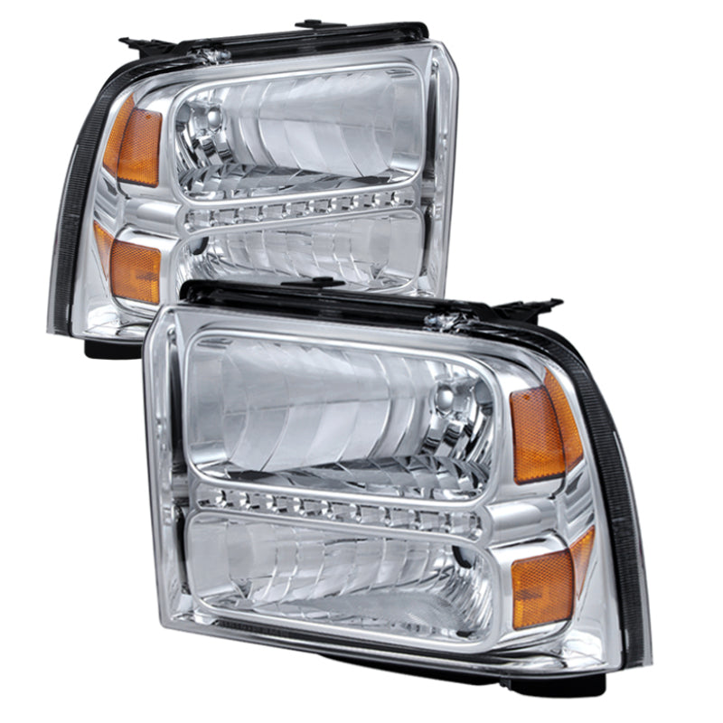 xTune Ford F250/350/450 Super Duty 05-07 Crystal Headlights w/ LED Chrome HD-JH-FS05-LED-C