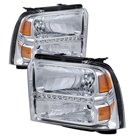 xTune Ford F250/350/450 Super Duty 05-07 Crystal Headlights w/ LED Chrome HD-JH-FS05-LED-C