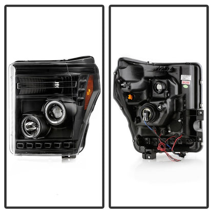 Spyder Ford Super Duty 11-16 Projector Headlights LED Halo DRL All Black PRO-YD-FS11-HL-BKV2