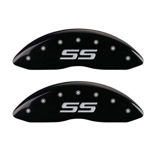 MGP 4 Caliper Covers Engraved Front & Rear Monte Carlo style/SS Black finish silver ch