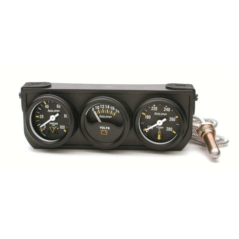 Autometer Auto Gauge Console Oil Pressure / WTMP / Volt. 1.5in 100 psi 280 Deg. 18V Mechanical BK
