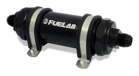 Fuelab 858 In-Line Fuel Filter Long -8AN In/Out 40 Micron Stainless w/Check Valve - Black
