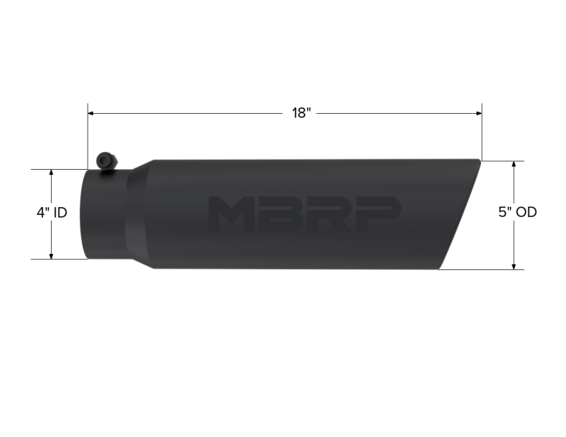 MBRP Universal 5in OD Angled Rolled End 4in Inlet 18in Length Black Finish Exhaust Tip