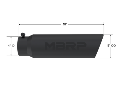 MBRP Universal 5in OD Angled Rolled End 4in Inlet 18in Length Black Finish Exhaust Tip