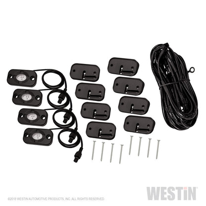 Westin Universal LED Rock Light Kit - 4 Lights - 14ft 9in Wiring Harness & Switch - Black