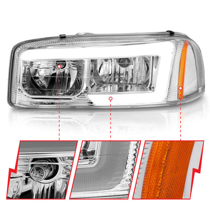 ANZO 99-17 GMC Sierra/Denali Headlights Chrome Amber (w/C Light Bars)