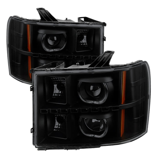 xTune GMC Sierra 2500/3500HD 07-13 Projector Headlights LED Halo- Black Smoked PRO-JH-GSIE07-CFB-BSM