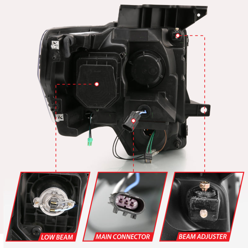 ANZO 2009-2013 Ford F-150 Projector Light Bar G4 Switchback Headlights Chrome Amber