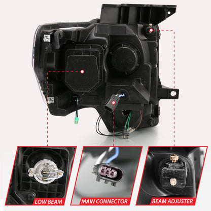 ANZO 2009-2013 Ford F-150 Projector Light Bar G4 Switchback Headlights Chrome Amber