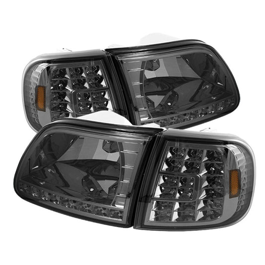 xTune Ford F150 97-03 Crystal Headlights w/ Clear LED Corners Smoke HD-ON-FF15097-LED-SET-SM