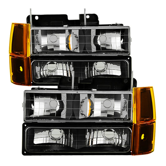 xTune GMC Yukon 94-99 Headlights w/ Corner & Parking Lights 8pcs Sets -Black HD-JH-GCK94-AM-BK-SET