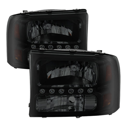 xTune Ford F250 F350 Super Duty 99-04 1Pc Headlights w/ LED Black Smoked HD-JH-FF25099-LED-BSM