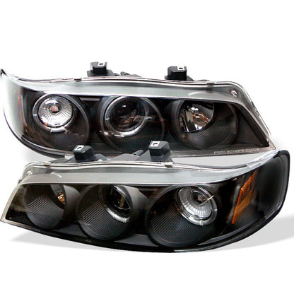 Spyder Honda Accord 94-97 1PC Projector Headlights LED Halo Amber Reflector Blk PRO-YD-HA94-AM-BK