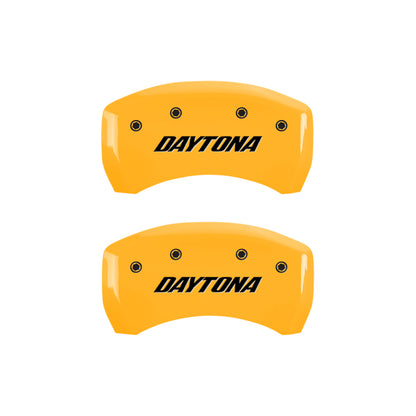 MGP 4 Caliper Covers Engraved Front & Rear Daytona Yellow finish black ch