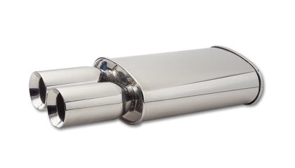 Vibrant - StreetPower Oval Muffler w/ Dual 3.5in Round Tips Straight Cut Beveled Edge 2.5in inlet I.D.