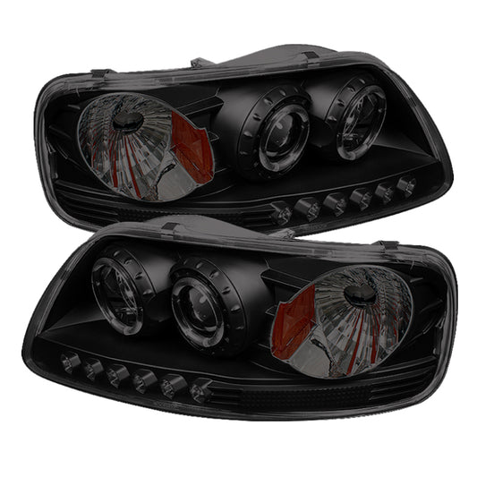 Spyder Ford F150 97-03 Projector - LED Halo Amber Reflector LED Blk Smke PRO-YD-FF15097-1P-AM-BSM