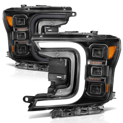 ANZO 18-20 Ford F-150 Full Led Projector Smoke Bar Style Headlights Black Amber