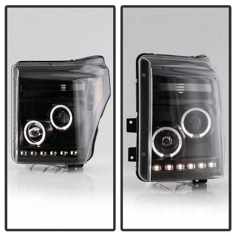 Spyder Ford Super Duty 11-16 Projector Headlights LED Halo DRL All Black PRO-YD-FS11-HL-BKV2