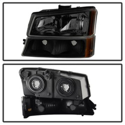 xTune Chevy Silverado 2500HD 03-06 Crystal Headlights w/ Bumper Lights HD-JH-CSIL03-AM-BSM-SET