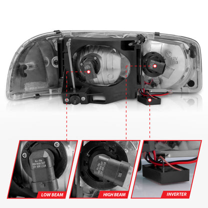 ANZO 99-17 GMC Sierra/Denali Headlights Chrome Amber (w/C Light Bars)