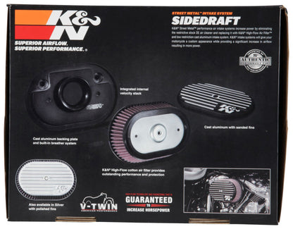 K&N Street Metal Intake System for 02-06 Harley-Davidson Road King F/I 88cl Side Draft Dyna/Softail
