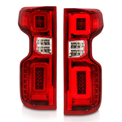 ANZO 19-21 Chevy Silverado Work Truck Full LED Taillights Chrome Housing Red Lens G2(w/C light Bars)