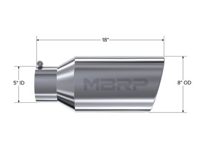 MBRP Universal Tip 8in OD Rolled End 5in Inlet 18in Length T304