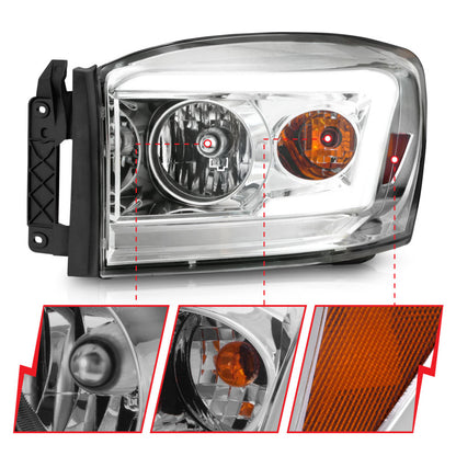 ANZO 06-09 Dodge RAM 1500/2500/3500 Headlights Chrome Housing/Clear Lens (w/ Light Bars)