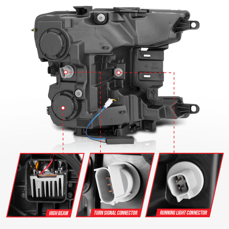 ANZO 18-20 Ford F-150 Full Led Projector Light Bar Headlights Black Amber