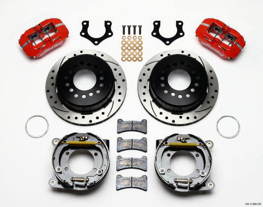 Wilwood Dynapro Low-Profile 11.00in P-Brake Kit Drill-Red Mopar/Dana 2.50in Off w/Snap Ring Bearing