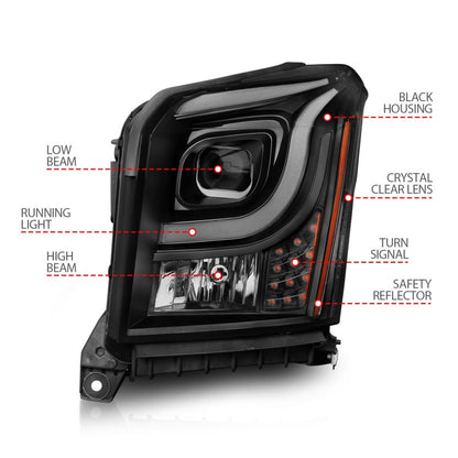 ANZO 15-17 GMC Yukon/Yukon XL Projector Headlights Black Housing/Clear Lens (w/ Light Bars)
