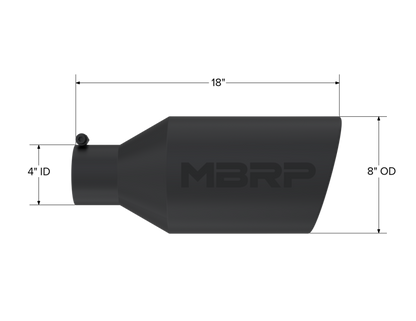 MBRP Universal Tip 8in O.D. Rolled End 4in inlet 18in length Black