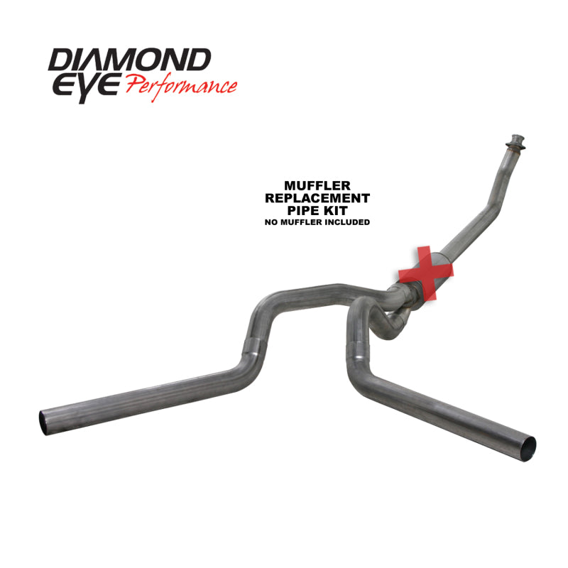 Diamond Eye KIT 4in Turbo Back MFLR RPLCMENT PIPE DUAL SS: 94-02 DODGE CUMMINS 5.9L