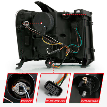 ANZO 2007-2013 GMC Sierra 1500 Projector Headlight Plank Style Chrome w/ Clear Lens Amber