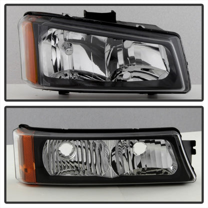 xTune Chevy Silverado 2500HD 03-06 Crystal Headlights w/ Bumper Lights Black HD-JH-CSIL03-AM-BK-SET
