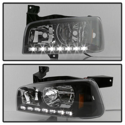 xTune Dodge Charger 06-10 1Pc LED Crystal Headlights Black HD-ON-DCH05-1PC-LED-BK