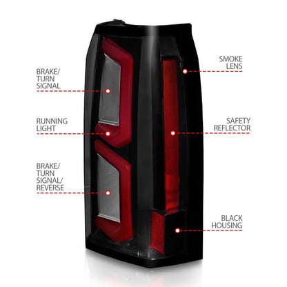 ANZO 2015-2020 Chevrolet Tahoe LED Tail Lights w/ Light Bar Black Housing Smoke Lens