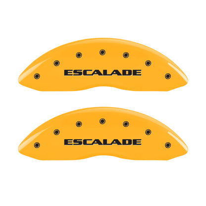 MGP 4 Caliper Covers Engraved Front Escalade Engraved Rear EXT Yellow finish black ch