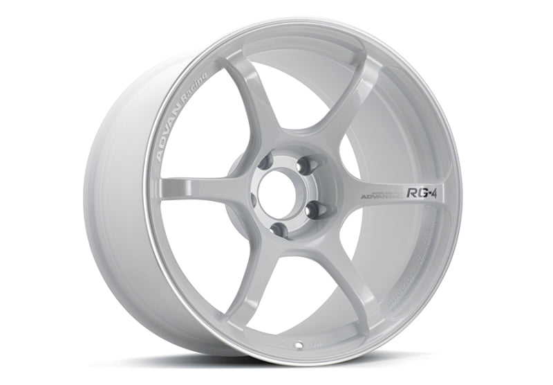 Advan RG-4 18x8 +44 5x114.3 Racing White Metallic and Ring Wheel