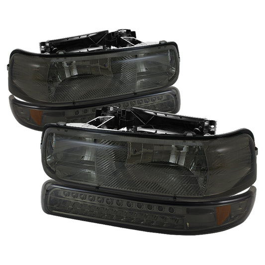 xTune Chevy Tahoe 00-06 Headlights w/ LED Bumper Lights Amber Smoke HD-JH-CSIL99-LED-SET-SM