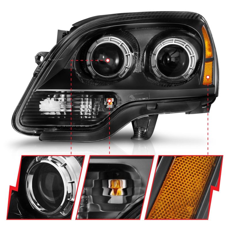 ANZO 2007-2012 GMC Acadia Projector Headlights Black Housing
