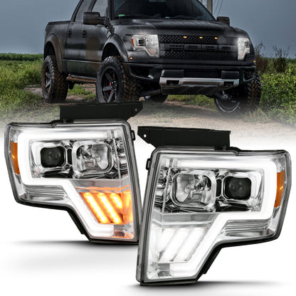 ANZO 2009-2013 Ford F-150 Projector Light Bar G4 Switchback Headlights Chrome Amber