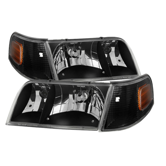 xTune Crown Victoria 98-11 Crystal Headlights w/ Corner Lights Set Black HD-JH-CRVI98-SET-BK