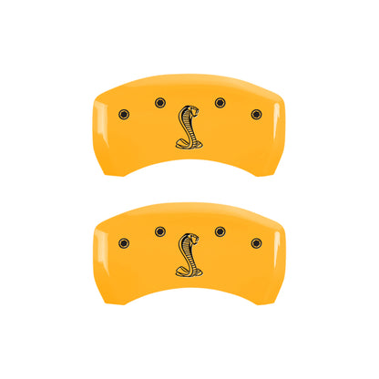 MGP 4 Caliper Covers Engraved Front Cobra Rear Snake Yellow Finish Black Char 2008 Ford Mustang
