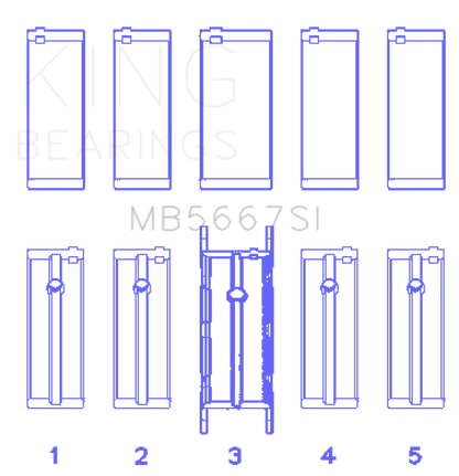 King Engine Bearings Mini W10B16A/W11B16A (Size 0.5) Silicon Bi-Metal Aluminum Main Bearing Set