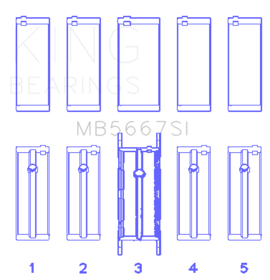 King Engine Bearings Mini W10B16A/W11B16A (Size 0.5) Silicon Bi-Metal Aluminum Main Bearing Set