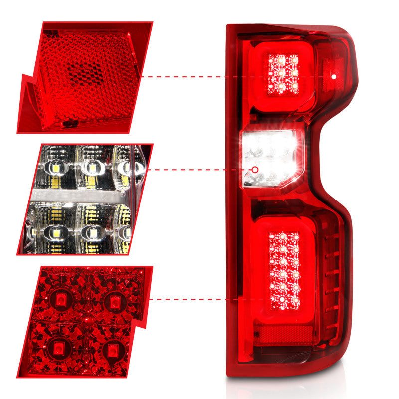 ANZO 19-21 Chevy Silverado Full LED Taillights Chrome Housing Red/Clear Lens G2 (w/C light Bars)