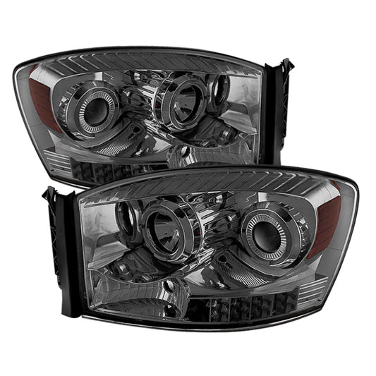 Xtune Dodge Ram 1500 06-08 / Ram 2500/3500 06-09 Halo Projector Headlights Smoked PRO-JH-DR06-LED-SM