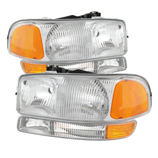xTune GMC Sierra 99-06 Headlights & Amber Bumper Lights Chrome HD-JH-GS99-SET-OEAM-C