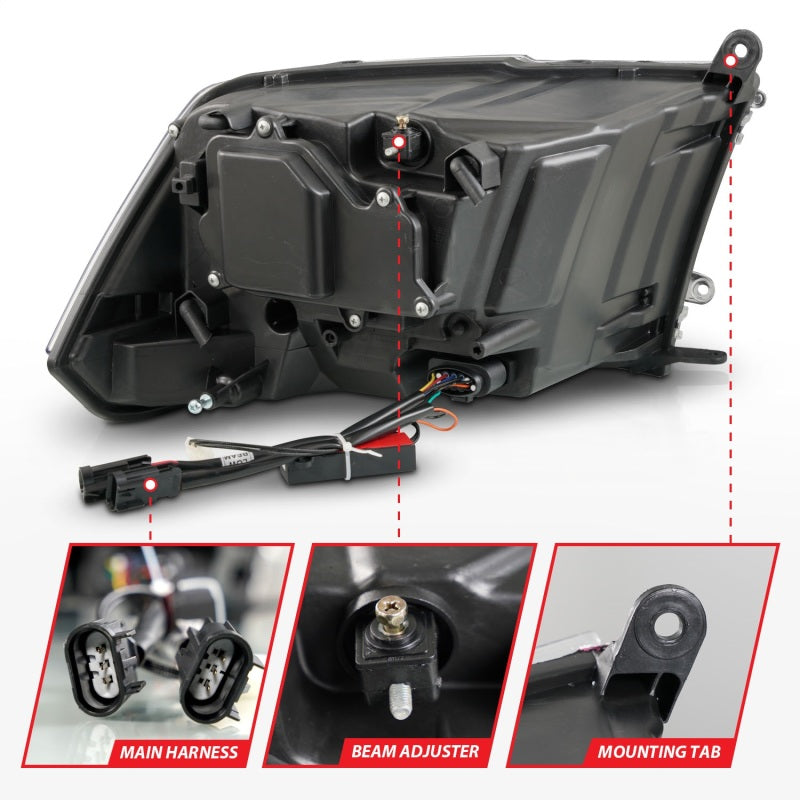 ANZO 09-18 Dodge 1500-3500 LED Plank Style Headlights w/Switchback+Sequential Hyper Black (OE Style)